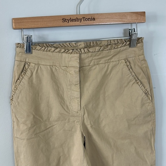 J Crew Crop Ruffle Chino Pant Khaki G2041 Classic Basic Career Sz 2 NEW - Picture 3 of 13